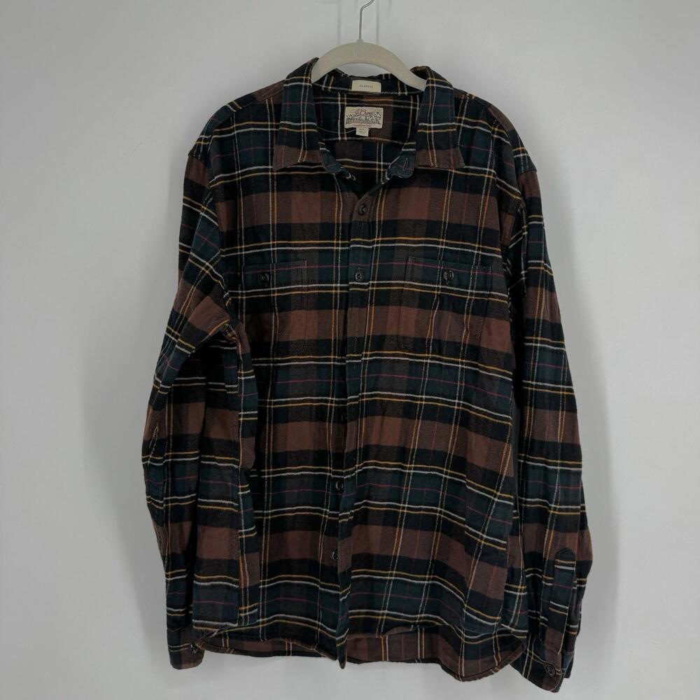 J.crew shirt mens XL flannel brown workshirt regenerative cotton hiking outdoor